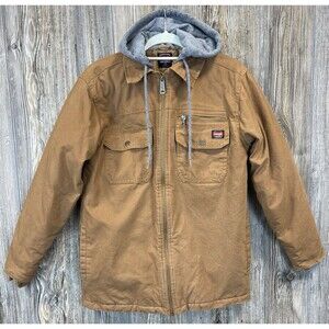 Wrangler Workwear Quilted Lined Shirt Jacket Duck Brown Grey Hood Men’s Small